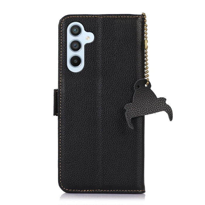 For Samsung Galaxy S26 Case RFID Blocking Textured Genuine Cow Leather Phone Cover - Black - 7