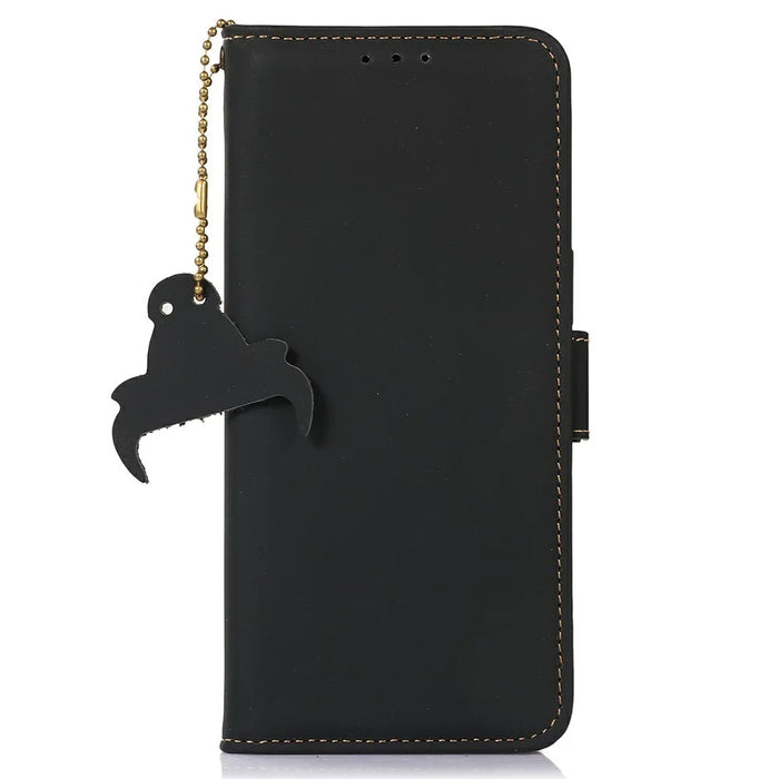 For Samsung Galaxy S26 Wallet Case Anti-Drop Genuine Cow Leather Phone Cover RFID Blocking - Black - 6
