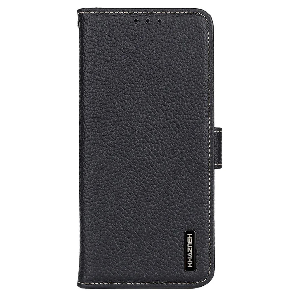 KHAZNEH For Samsung Galaxy S26 Case Genuine Cow Leather Flip Phone Cover - Black - 6