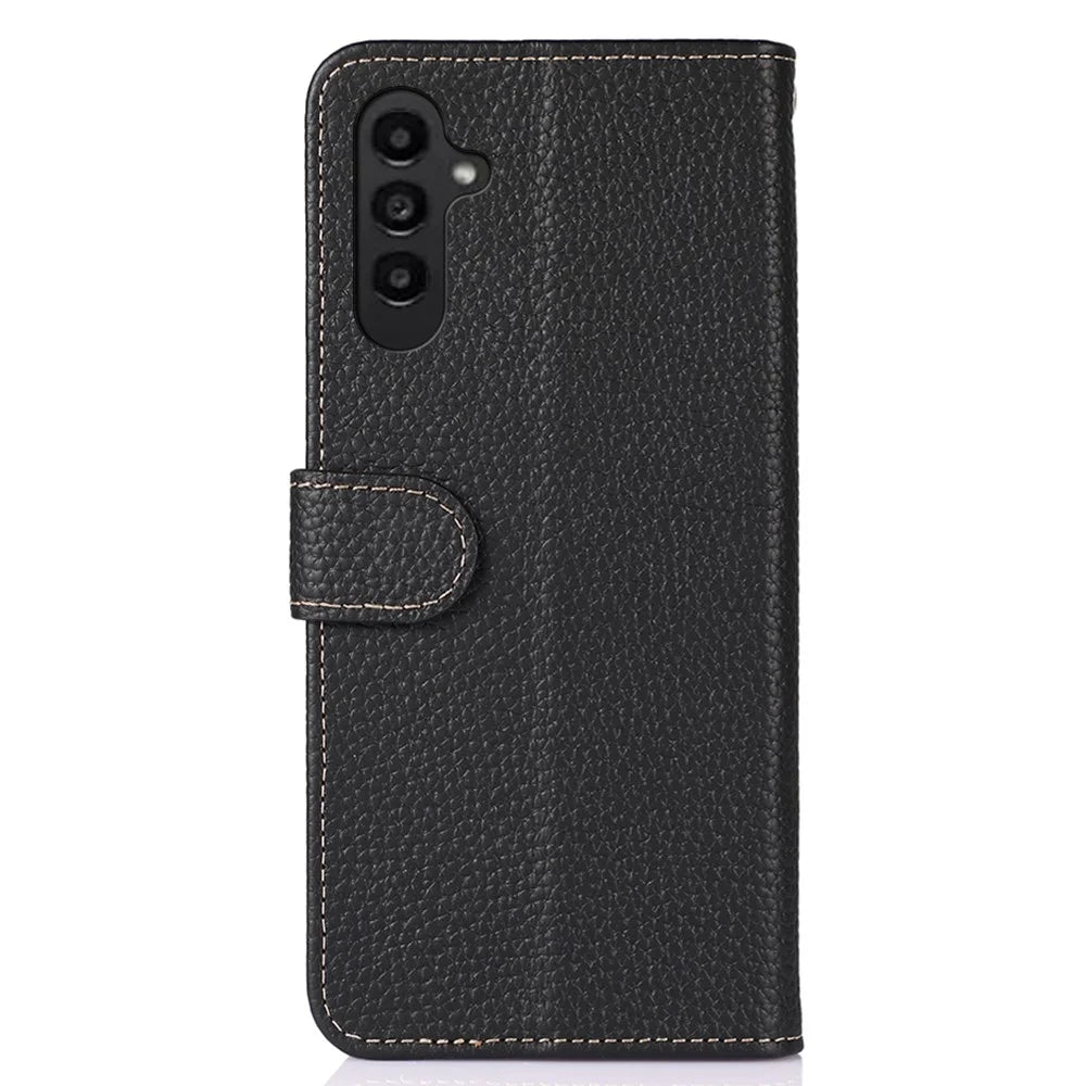 KHAZNEH For Samsung Galaxy S26 Case Genuine Cow Leather Flip Phone Cover - Black - 7