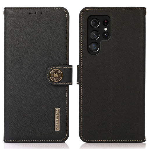 KHAZNEH for Samsung Galaxy S26 Ultra Case Genuine Cow Leather RFID Blocking Wallet Phone Cover - Black - 1