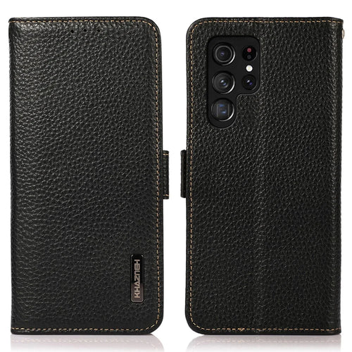 KHAZNEH for Samsung Galaxy S26 Ultra Phone Case Genuine Cow Leather Cover RFID Blocking - Black - 1