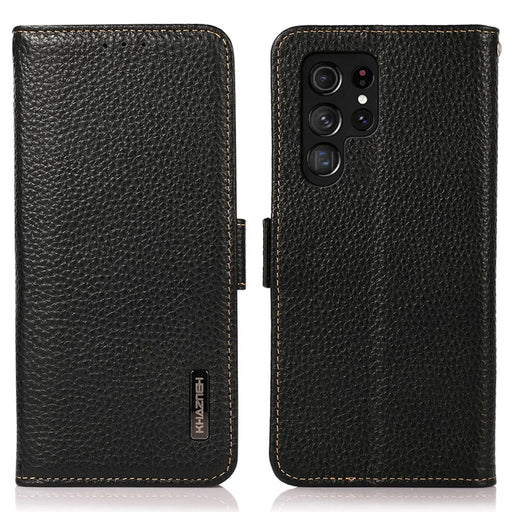 KHAZNEH for Samsung Galaxy S26 Ultra Phone Case Genuine Cow Leather Cover RFID Blocking - Black - 1