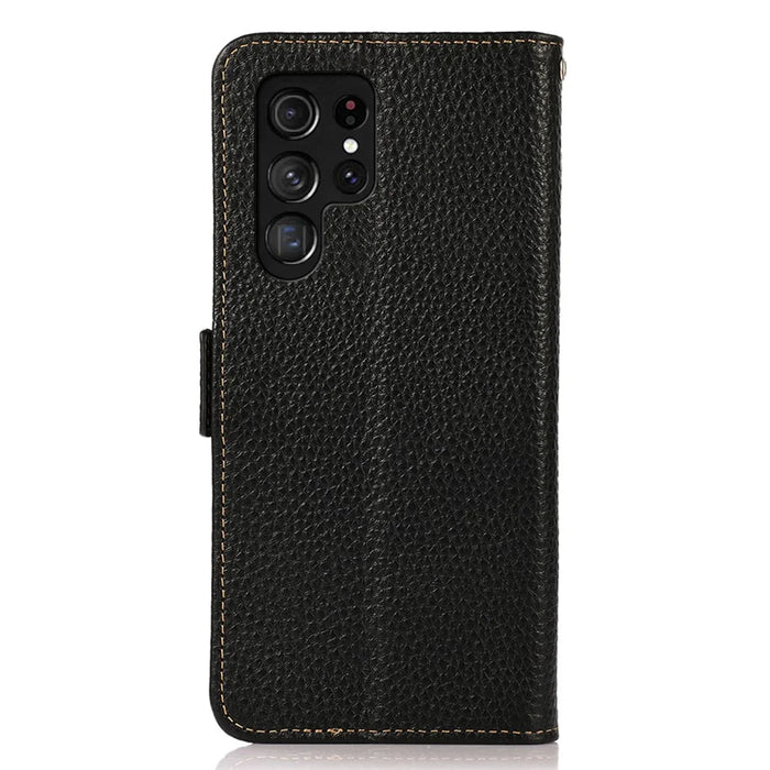 KHAZNEH for Samsung Galaxy S26 Ultra Phone Case Genuine Cow Leather Cover RFID Blocking - Black - 7