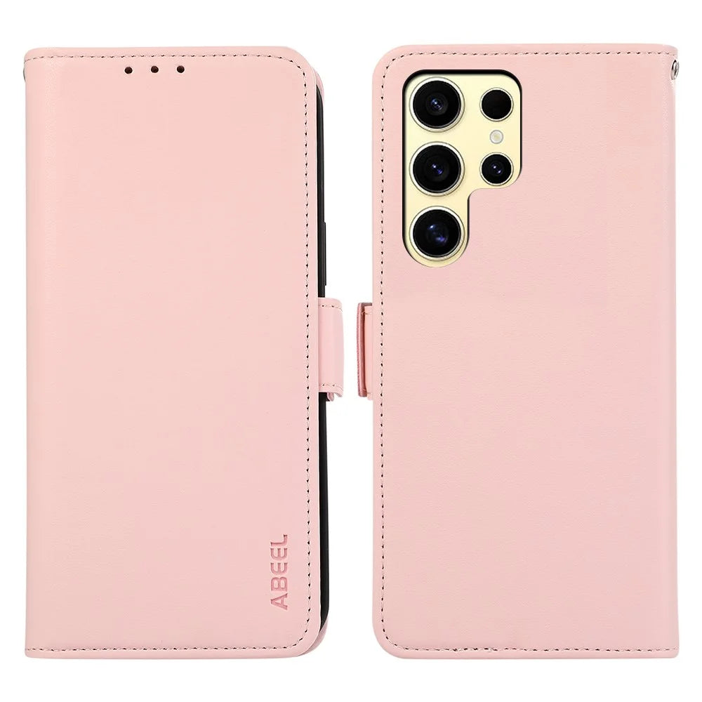 ABEEL For Samsung Galaxy S26 Ultra Case Leather Phone Cover with RFID Blocking Wallet - Pink - 1