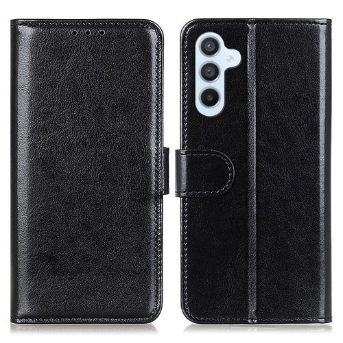 For Samsung Galaxy S26 Case Crazy Horse Texture PU Leather Phone Stand Cover - Black - 1