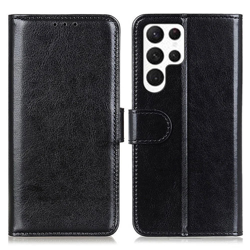 For Samsung Galaxy S26 Ultra Case Crazy Horse Texture PU Leather Phone Stand Cover - Black - 1