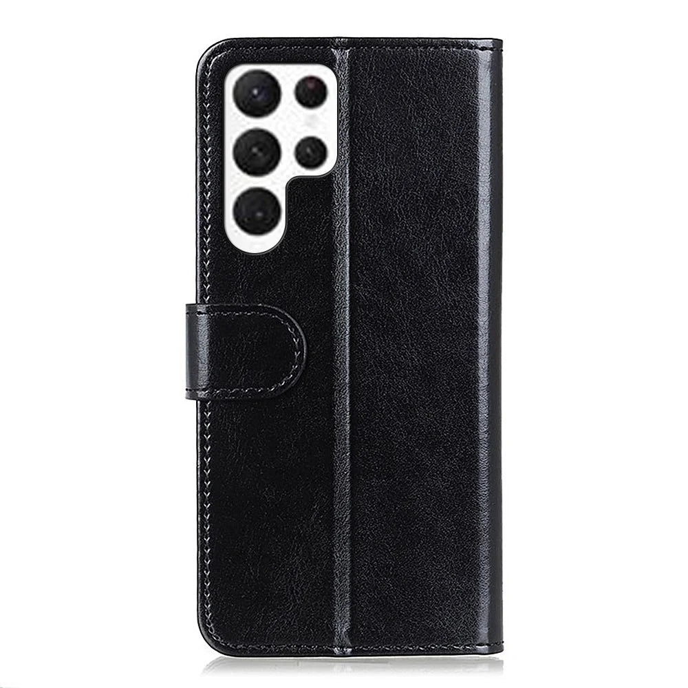 For Samsung Galaxy S26 Ultra Case Crazy Horse Texture PU Leather Phone Stand Cover - Black - 6
