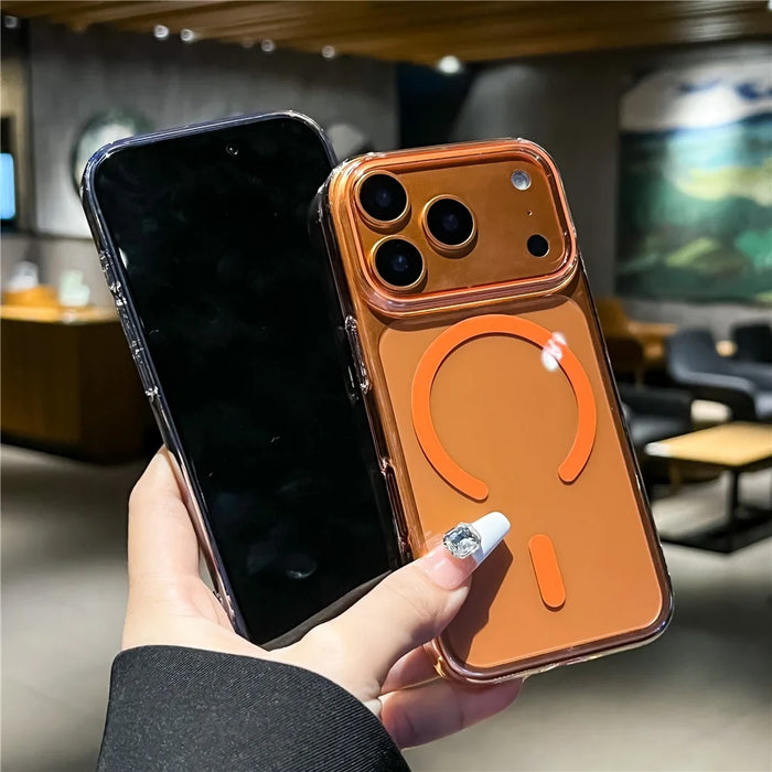 For iPhone 17 Pro Case Compatible with MagSafe Ultra Thin Clear PC Phone Back Cover - Orange - 6