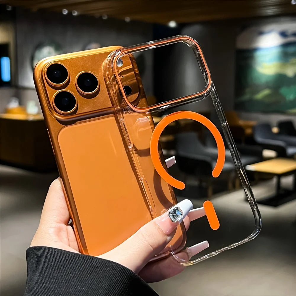 For iPhone 17 Pro Max Case Compatible with MagSafe Ultra Thin Clear PC Phone Back Cover - Orange - 3