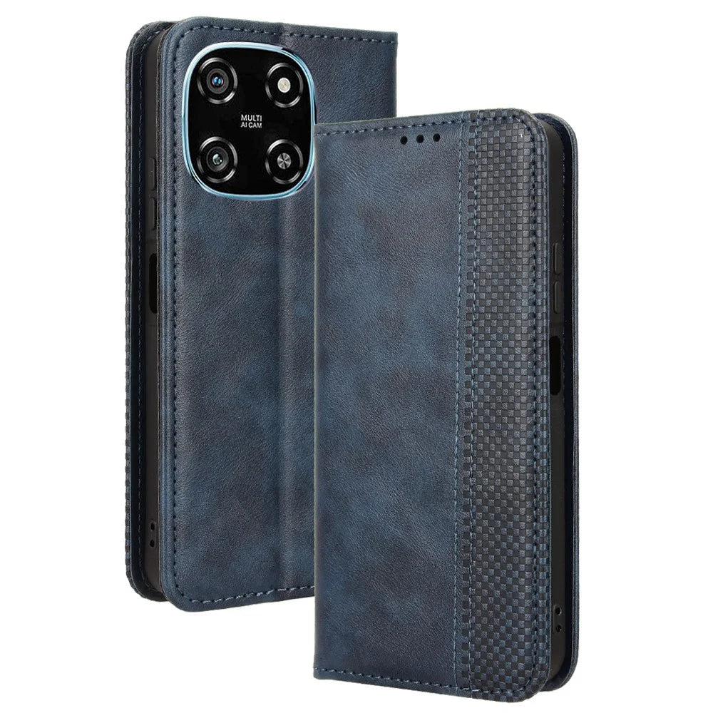 For Blackview Color 6 Leather Case Wallet Stand Retro Texture Phone Cover - Blue - 1