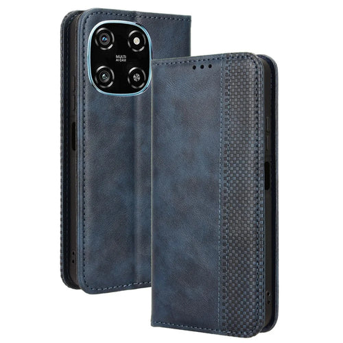 For Blackview Color 6 Leather Case Wallet Stand Retro Texture Phone Cover - Blue - 1