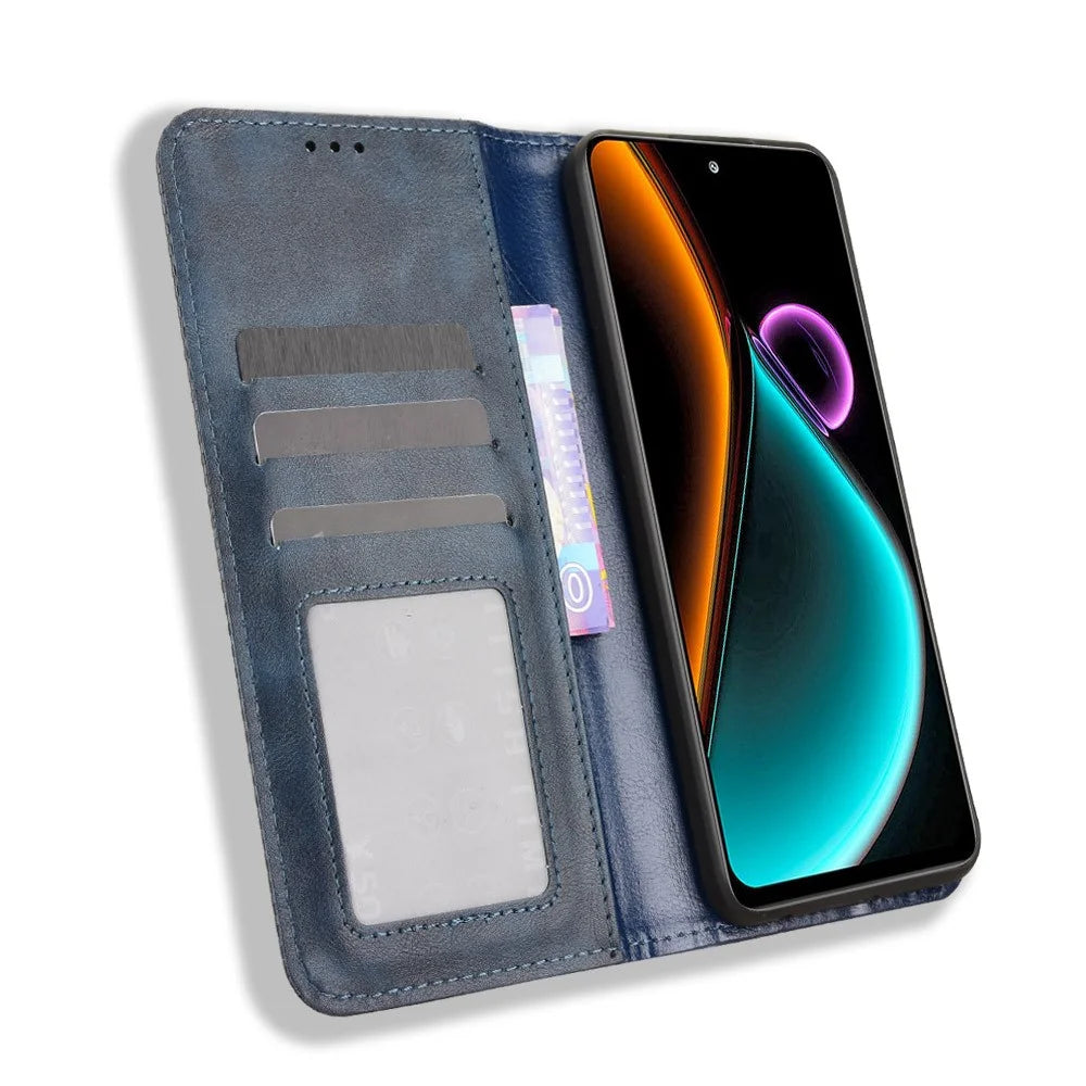 For Blackview Color 6 Leather Case Wallet Stand Retro Texture Phone Cover - Blue - 2