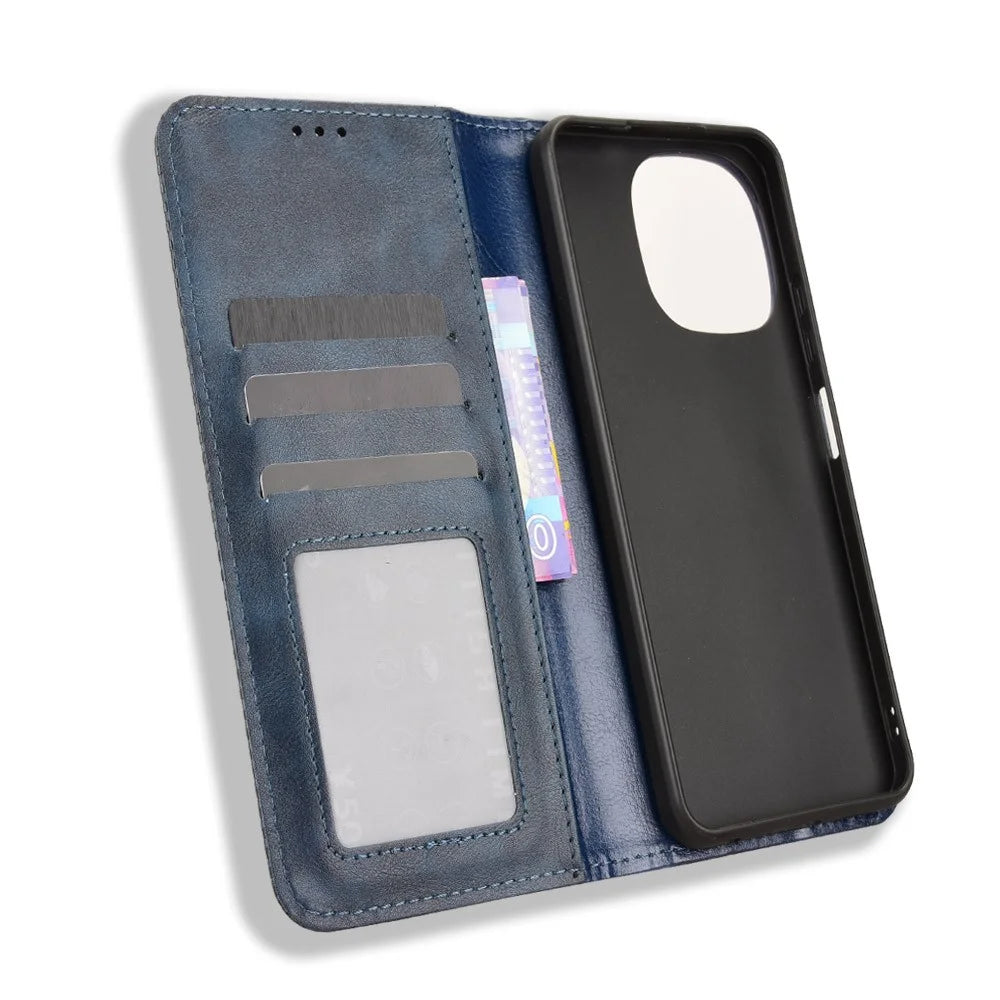 For Blackview Color 6 Leather Case Wallet Stand Retro Texture Phone Cover - Blue - 5