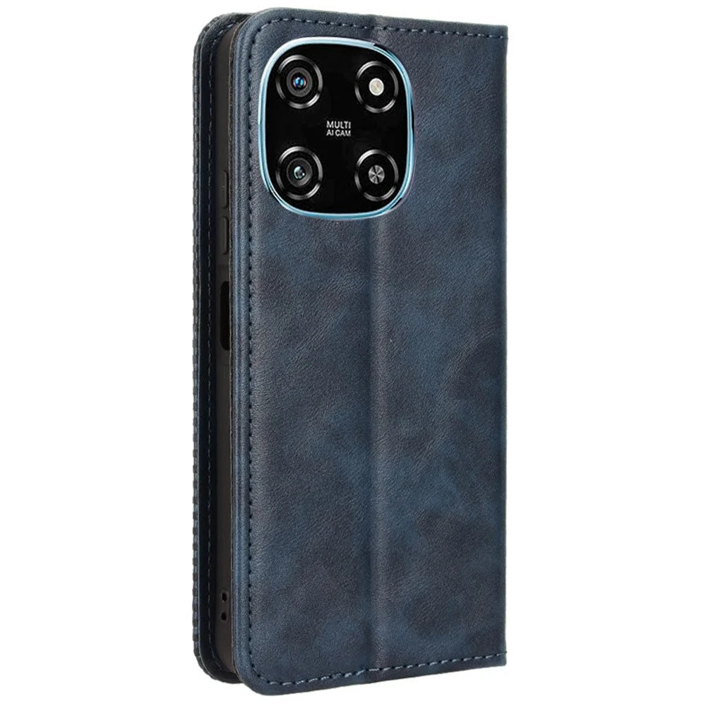 For Blackview Color 6 Leather Case Wallet Stand Retro Texture Phone Cover - Blue - 7