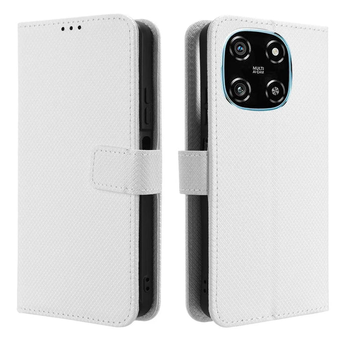 For Blackview Color 6 Leather Wallet Case with Strap Diamond Texture Phone Cover - White - 1