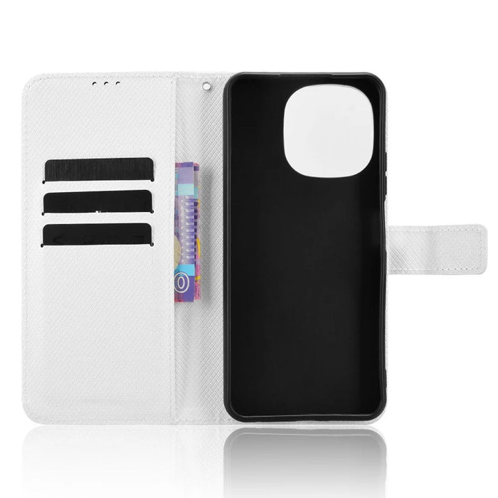 For Blackview Color 6 Leather Wallet Case with Strap Diamond Texture Phone Cover - White - 4