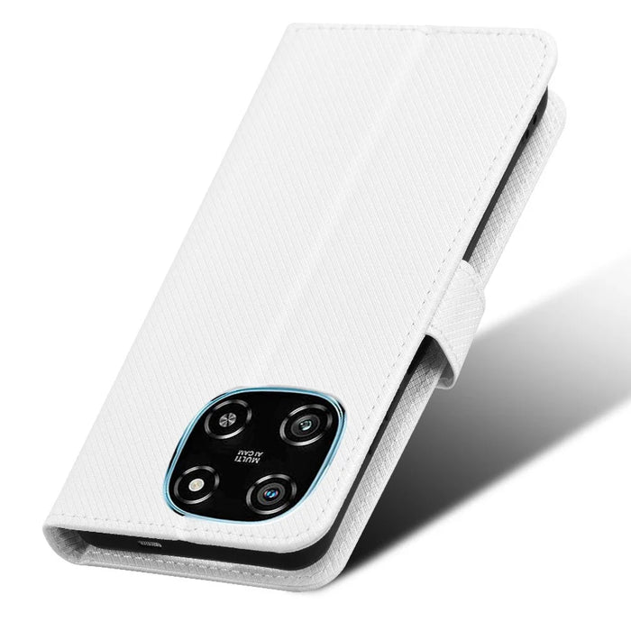 For Blackview Color 6 Leather Wallet Case with Strap Diamond Texture Phone Cover - White - 6