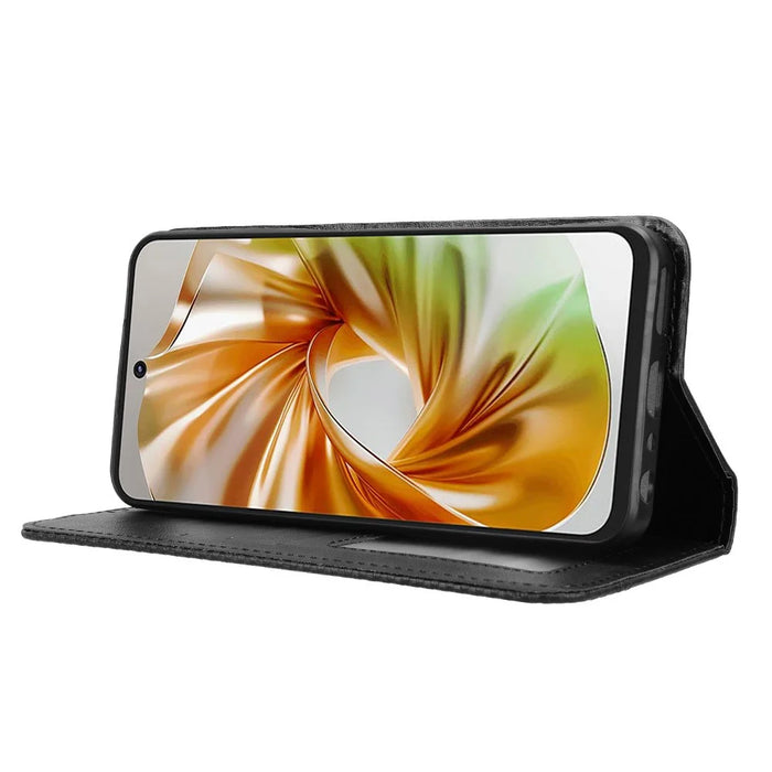 For ZTE nubia Focus 2 5G Leather Case Wallet Stand Retro Texture Phone Cover - Black - 3