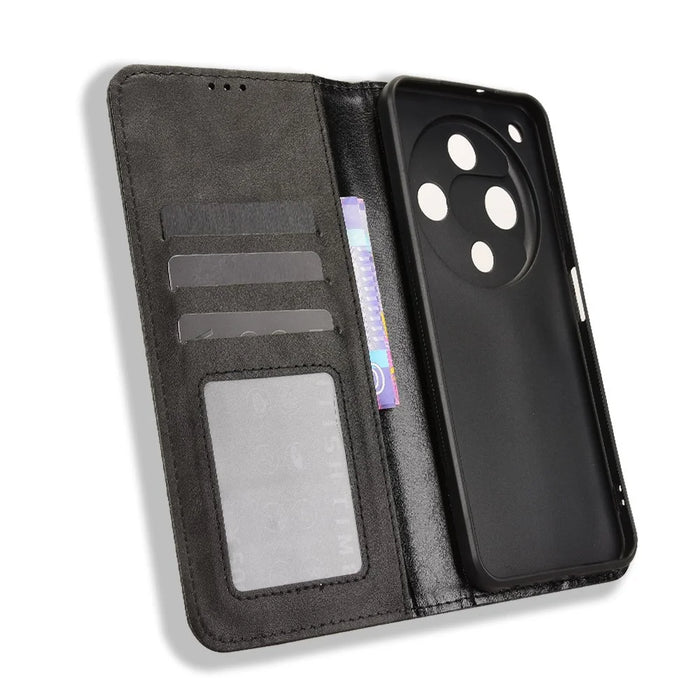 For ZTE nubia Focus 2 5G Leather Case Wallet Stand Retro Texture Phone Cover - Black - 5