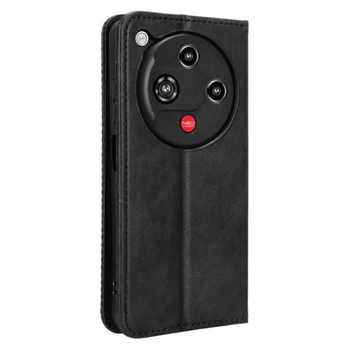 For ZTE nubia Focus 2 5G Leather Case Wallet Stand Retro Texture Phone Cover - Black - 7