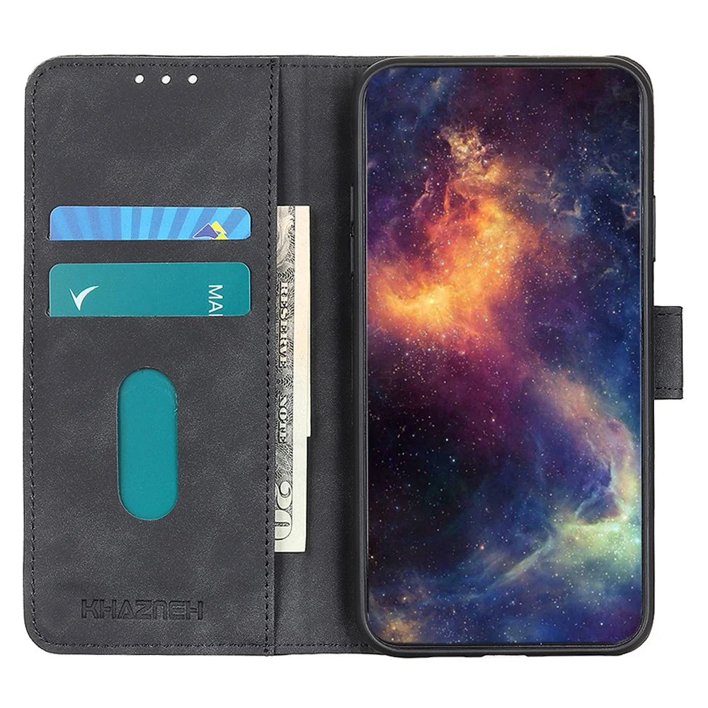 KHAZNEH For Samsung Galaxy S26 Case PU Leather Retro Texture Phone Cover - Black - 3