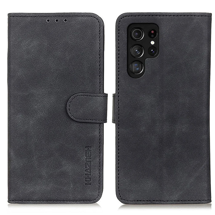 KHAZNEH For Samsung Galaxy S26 Ultra Case PU Leather Retro Texture Phone Cover - Black - 1