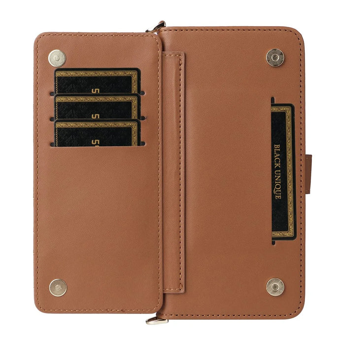 For Samsung Galaxy S26 Ultra Case with Shoulder / Wrist Strap Leather Phone Cover Stand Wallet - Brown - 6