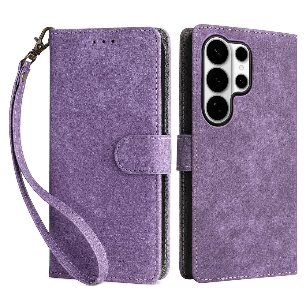 For Samsung Galaxy S26 Ultra Case Wallet RFID Blocking PU Leather Phone Cover Stand with Strap - Purple - 1