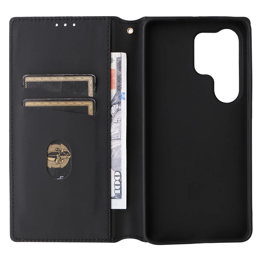 For Samsung Galaxy S26 Ultra Case Wallet Rhombus Imprinted Leather Phone Cover - Silver - 5