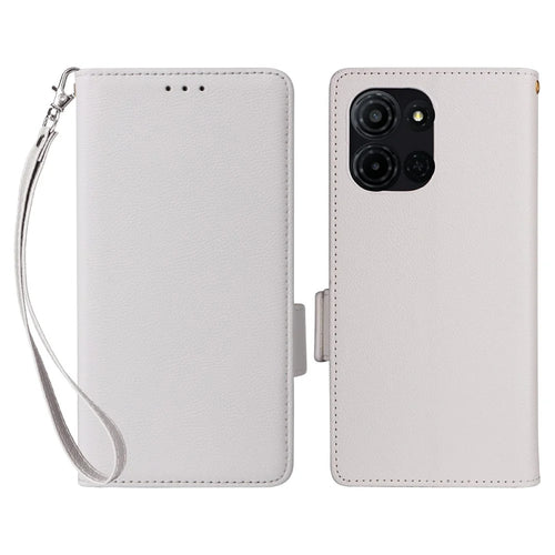 For TCL K33 5G / K32 5G Case Litchi Texture Wallet Leather Phone Cover with Wrist Strap - White - 1