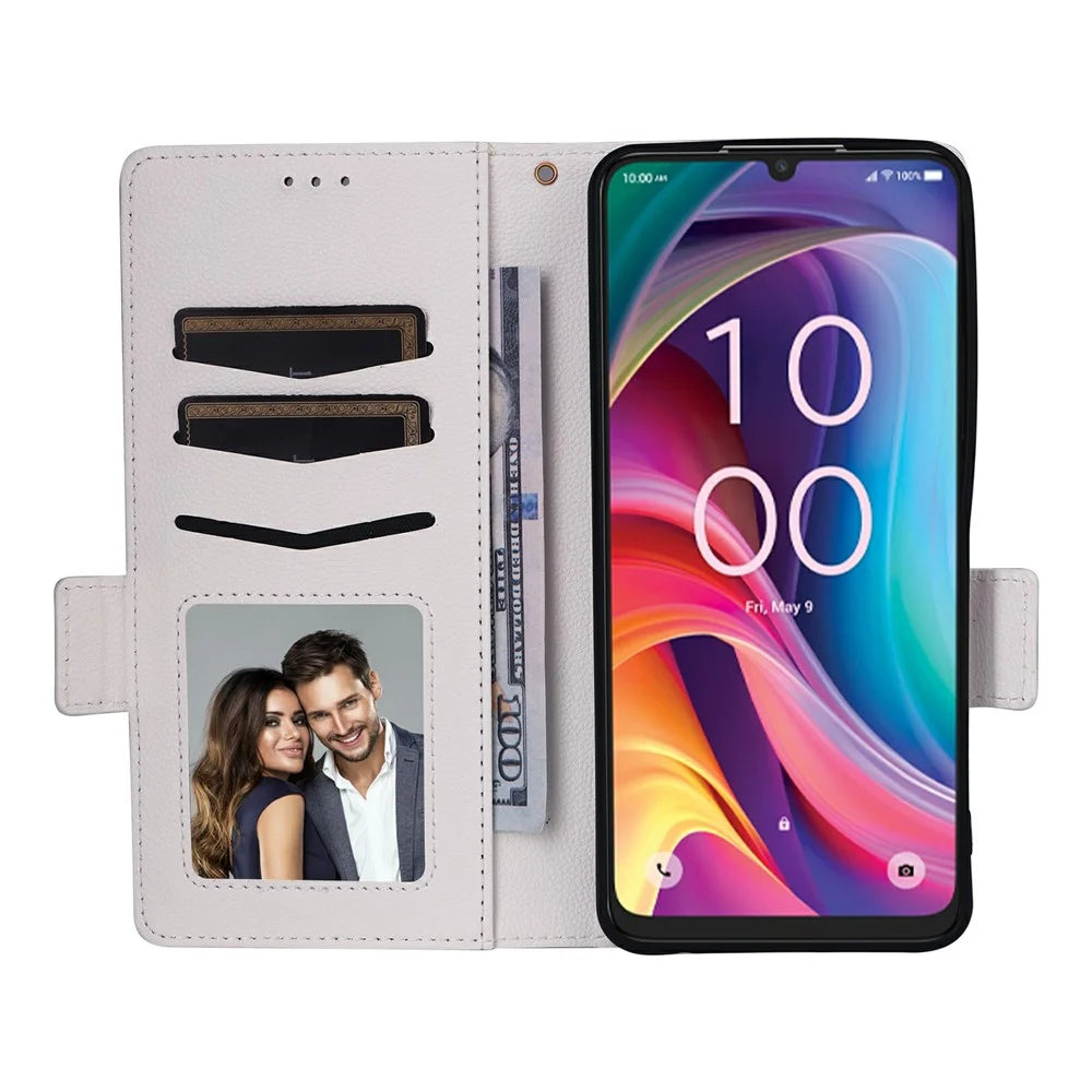 For TCL K33 5G / K32 5G Case Litchi Texture Wallet Leather Phone Cover with Wrist Strap - White - 2