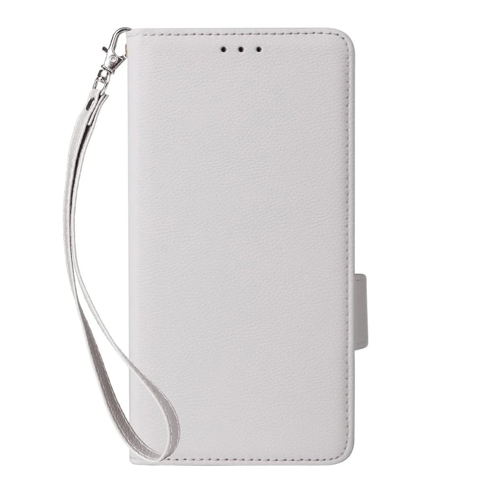 For TCL K33 5G / K32 5G Case Litchi Texture Wallet Leather Phone Cover with Wrist Strap - White - 7