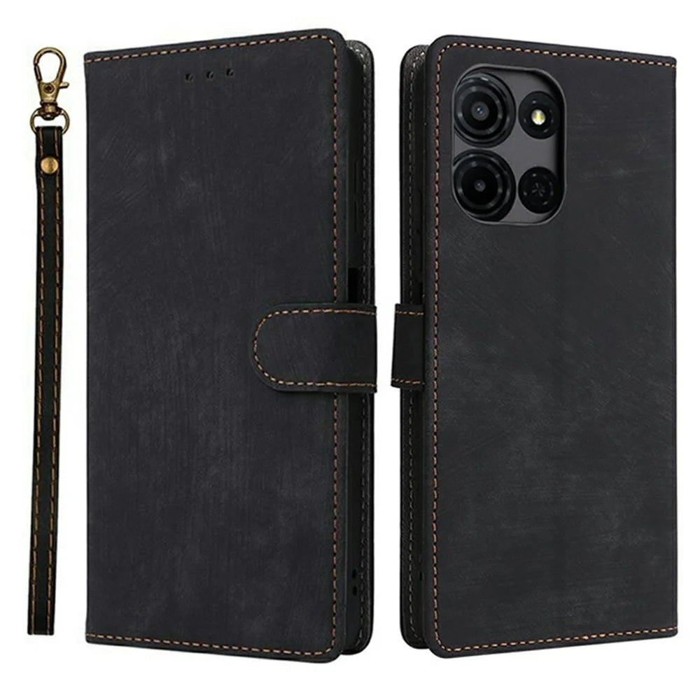 For TCL K33 5G / K32 5G Case Wallet RFID Blocking PU Leather Phone Cover Stand with Strap - Black - 1