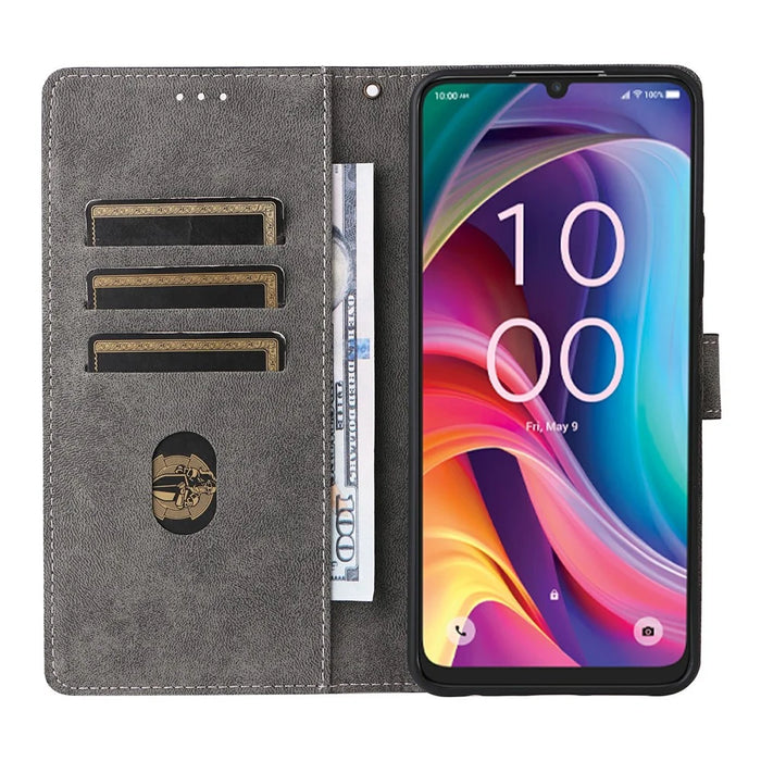 For TCL K33 5G / K32 5G Case Wallet RFID Blocking PU Leather Phone Cover Stand with Strap - Black - 2