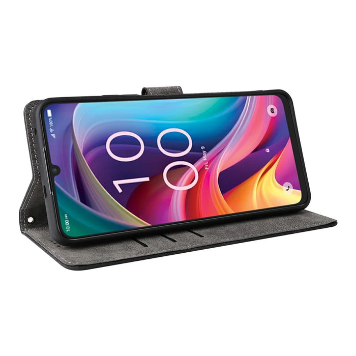 For TCL K33 5G / K32 5G Case Wallet RFID Blocking PU Leather Phone Cover Stand with Strap - Black - 4