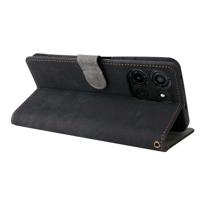 For TCL K33 5G / K32 5G Case Wallet RFID Blocking PU Leather Phone Cover Stand with Strap - Black - 5