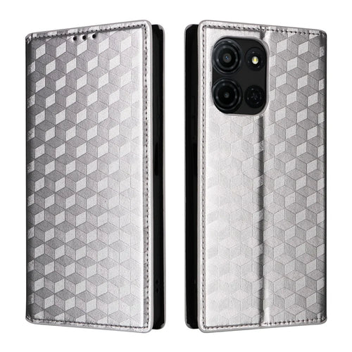 For TCL K33 5G / K32 5G Case Wallet Rhombus Imprinted Leather Phone Cover - Silver - 1