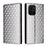 For TCL K33 5G / K32 5G Case Wallet Rhombus Imprinted Leather Phone Cover - Silver - 1