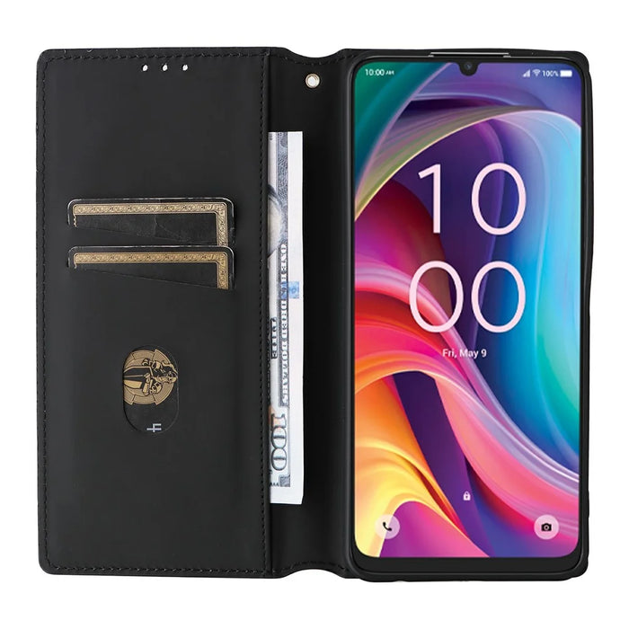 For TCL K33 5G / K32 5G Case Wallet Rhombus Imprinted Leather Phone Cover - Silver - 2