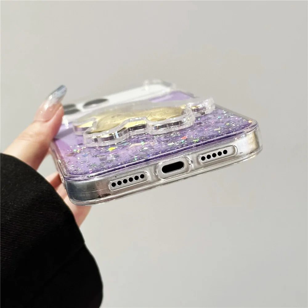 For iPhone 17 Pro Case Sparkling Glitter PC Phone Cover with Golden Horse Ornament - Purple - 6