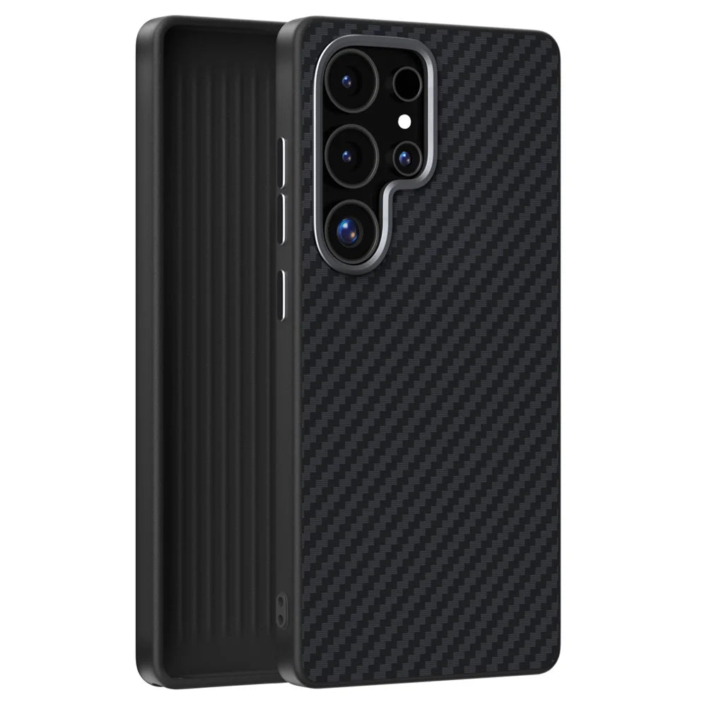 ABEEL For Samsung Galaxy S24 Ultra Magnetic Case Carbon Fiber Texture Back Cover - Black - 1
