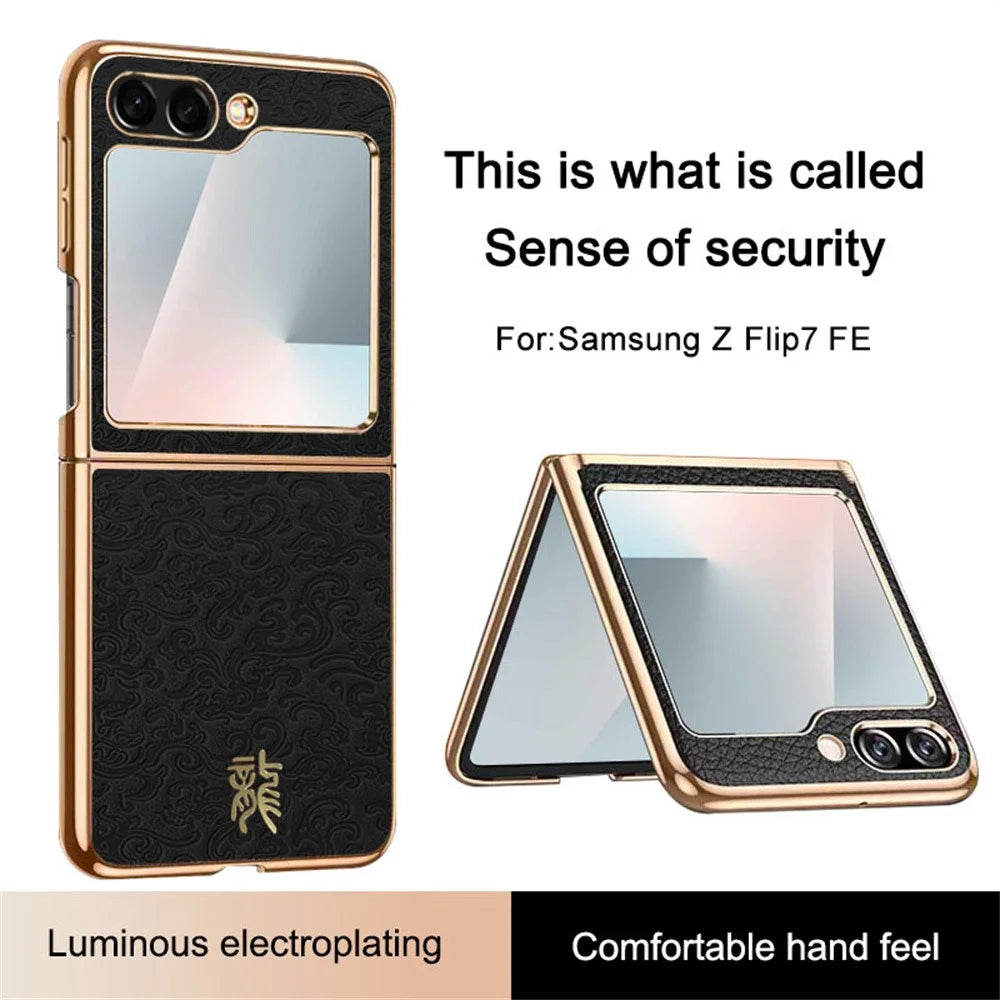 For Samsung Galaxy Z Flip7 FE 5G / Flip6 5G Case Loong Pattern Electroplated PC Folding Phone Cover - Red - 3
