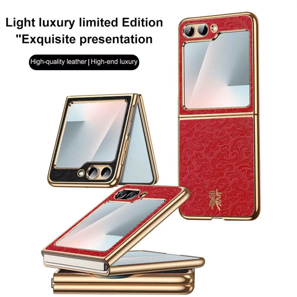 For Samsung Galaxy Z Flip7 FE 5G / Flip6 5G Case Loong Pattern Electroplated PC Folding Phone Cover - Red - 6