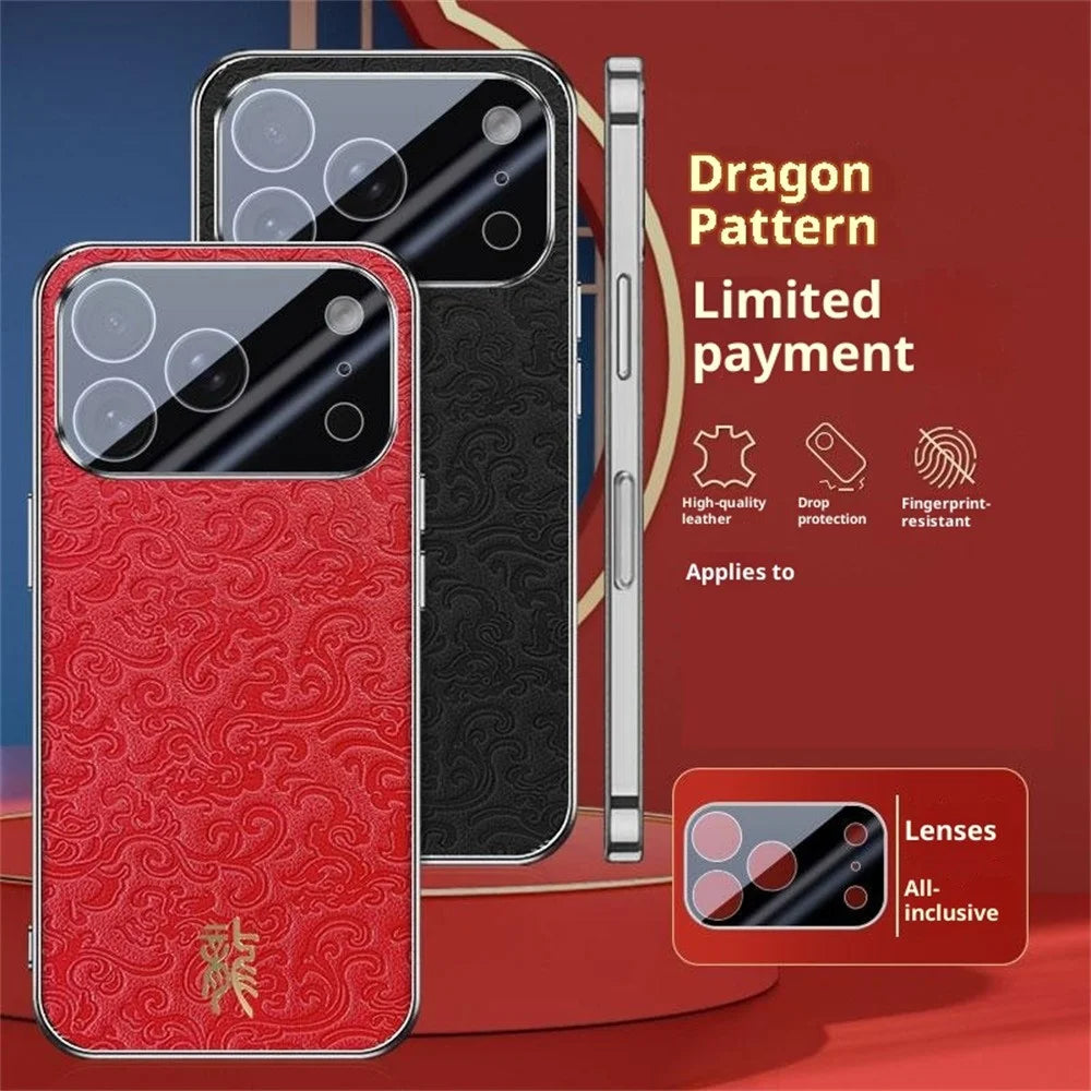 For iPhone 17 Pro Case Loong Pattern Electroplated PC + TPU Shockproof Phone Cover - Red - 2