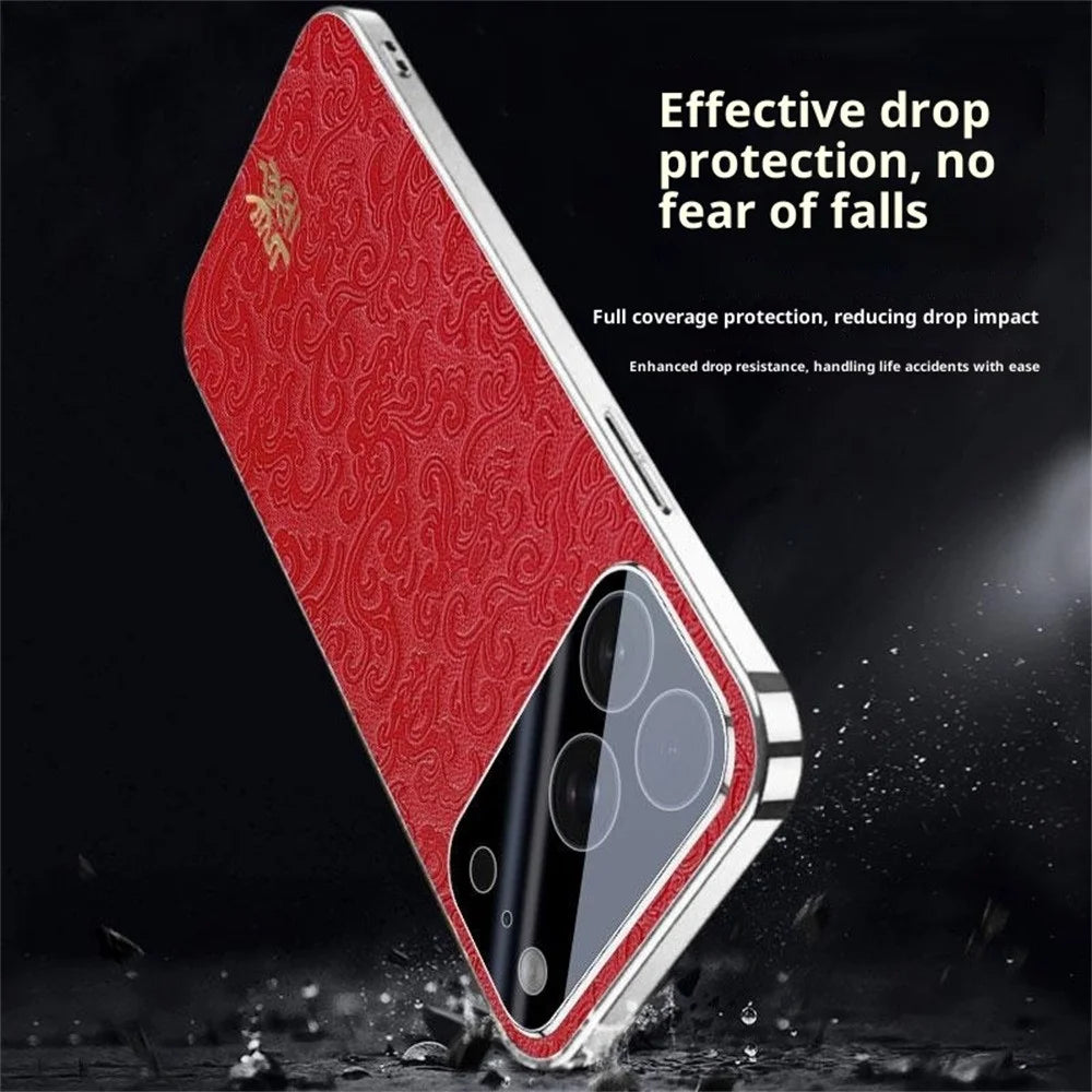 For iPhone 17 Pro Case Loong Pattern Electroplated PC + TPU Shockproof Phone Cover - Red - 3