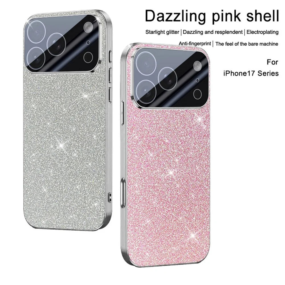 For iPhone 17 Pro Max Case Sparkling Starlight Glitter Electroplated Shockproof PC + TPU Phone Cover - Black - 6