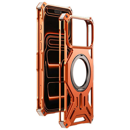 For iPhone 17 Pro Max Case Kickstand Frameless Aluminum Alloy + Silicone Phone Bumper Cover - Orange - 1