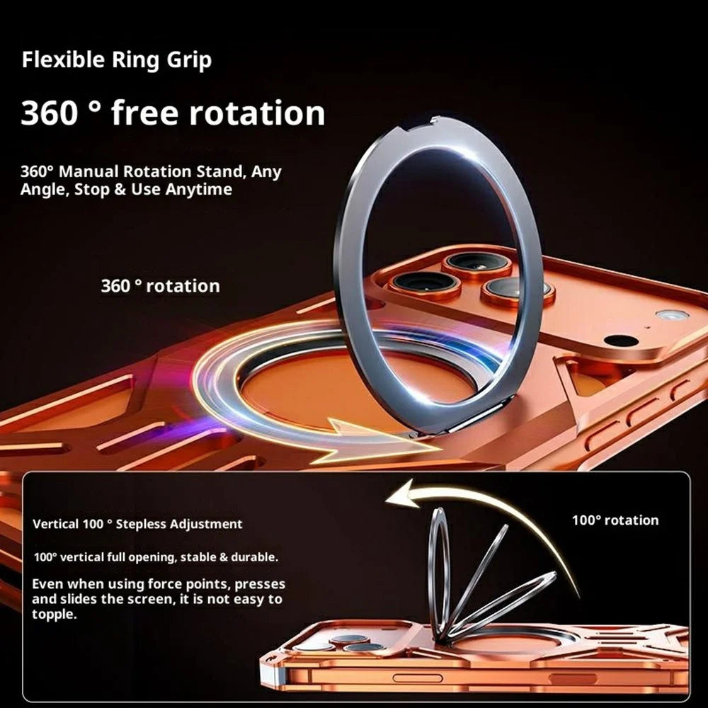 For iPhone 17 Pro Max Case Kickstand Frameless Aluminum Alloy + Silicone Phone Bumper Cover - Orange - 4