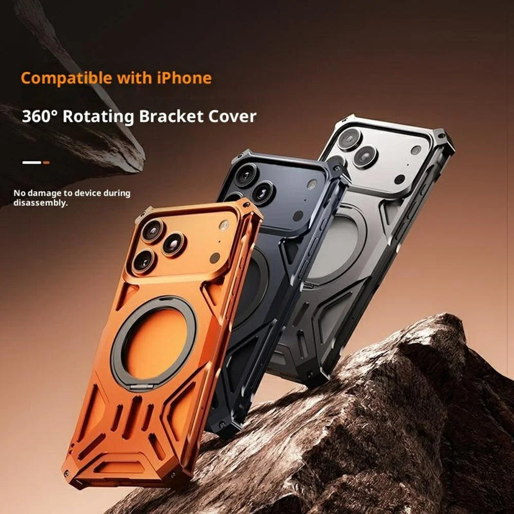For iPhone 17 Pro Case Kickstand Frameless Aluminum Alloy + Silicone Phone Bumper Cover - Orange - 2
